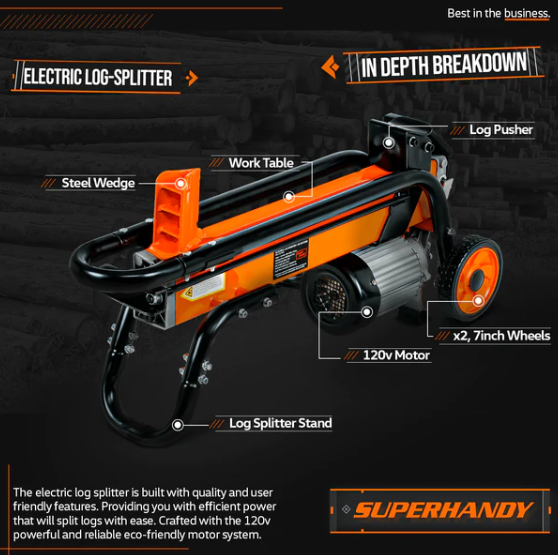 Super Handy GUT065 6 Ton 1-3/4eHP 15Amp 1500W Electric Log Wood Splitter New