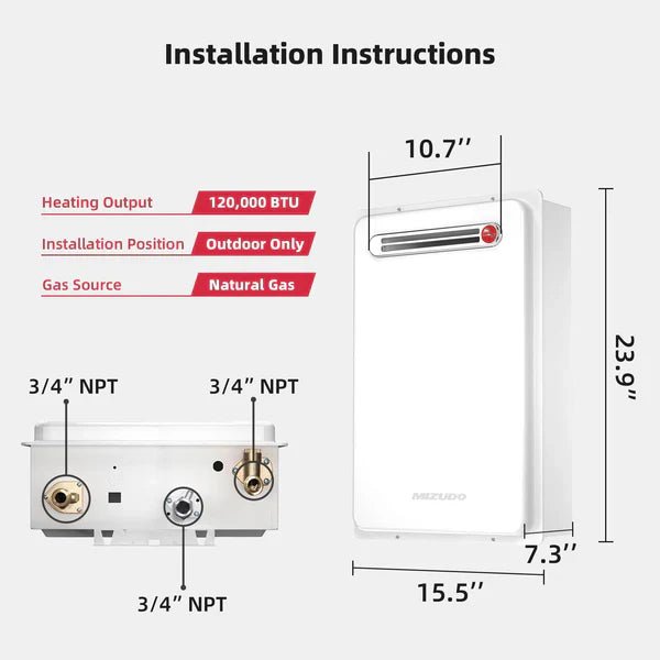Mizudo CS120S Tankless Water Heater Natural Gas 5.1 GPM 120,000 BTU New