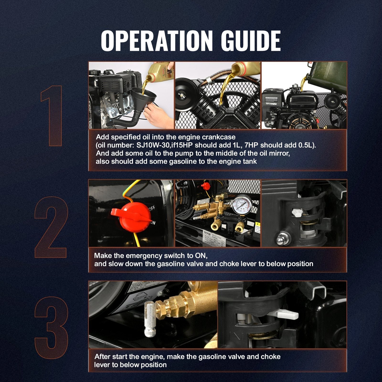 Vevor Air Compressor Gas Powered 9 CFM at 115 PSI 7 HP 13.2 Gallon Tank New